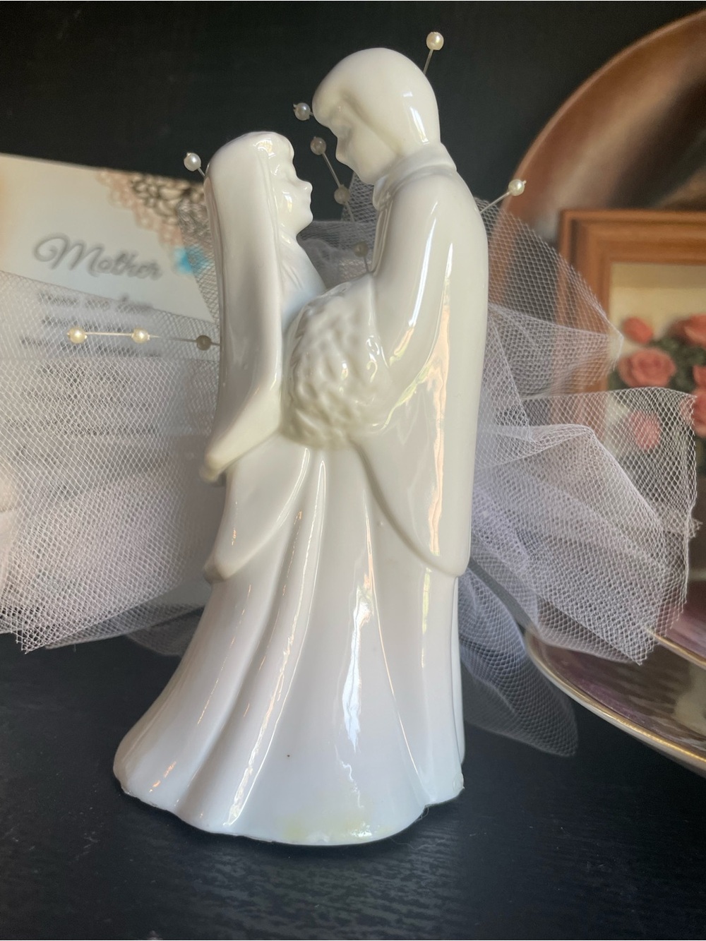 Vintage Classic White Bride and Groom Ceramic Cake Topper